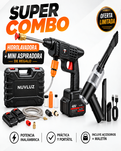 COMBO LIQUIDACIÓN: Hidrolavadora + (Aspiradora Portátil + Doble Batería + Maletín)
